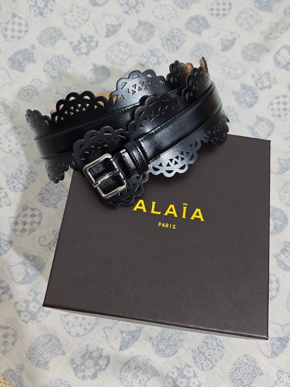 Alaia Wide Black Leather Belt Laser Cutout Lace Design Size 80